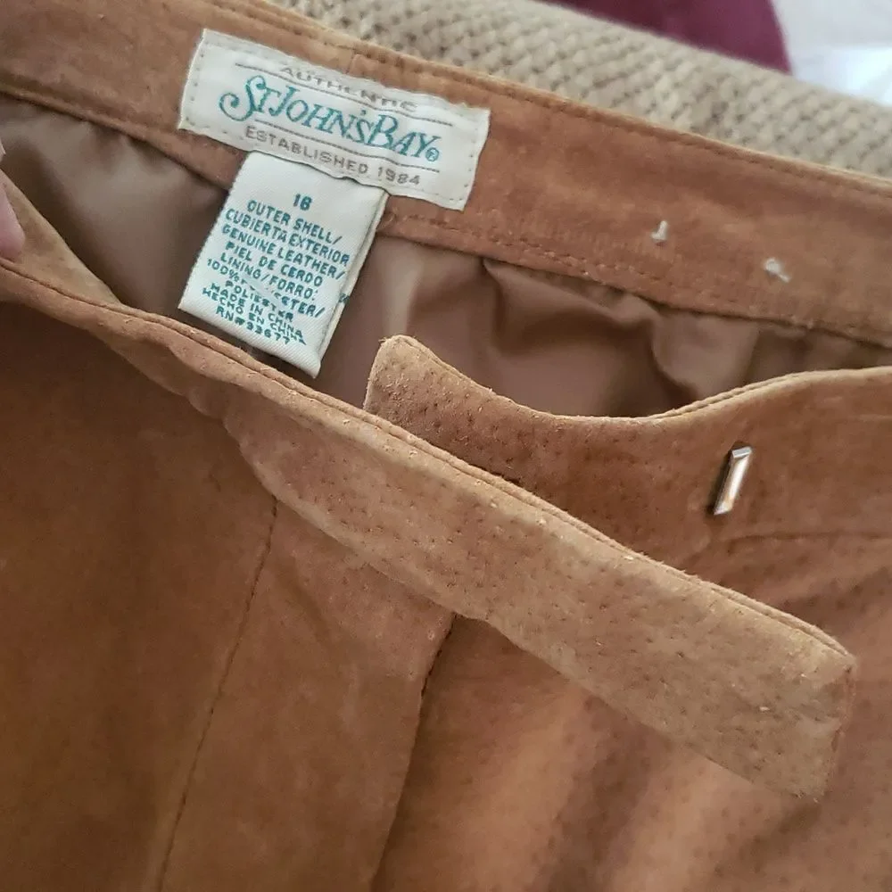 NWT St John's Bay Tan Suede Leather Pants Sz 18